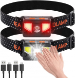 Lanterna de cabeça COB LED 1000 lumens, [2 unidades], recarregável por USB