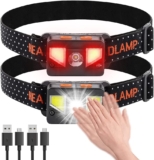 Lanterna de cabeça COB LED 1000 lumens, [2 unidades], recarregável por USB