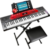 Kit Teclado Piano de 61 Teclas + suporte para teclado e banco