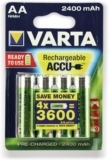 VARTA Pilhas AA embalagem de 4, bateria recarregável de 2400 mAh