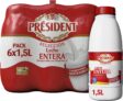 Leite Gordo Président sem glúten, sem adição de açúcares, sabor natural, 6 x 1,5 L