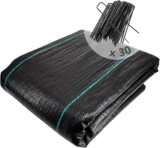 Malha anti-ervas daninhas com 30 cavilhas, tecido polipropileno, 2 m x 10 m, 100 g/m2