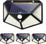 Luz solar exterior com sensor de movimento, 4 pacotes focos LED