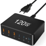 Carregador USB C de 120 W, Estação de carregamento de 6 portas