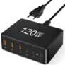 Carregador USB C de 120 W, Estação de carregamento de 6 portas