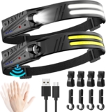 2 x Lanterna frontal LED recarregável, 2000 lúmens, impermeável IPX5