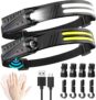 2 x Lanterna frontal LED recarregável, 2000 lúmens, impermeável IPX5
