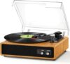 Gira discos de vinil Bluetooth portátil | 2 altifalantes estéreo