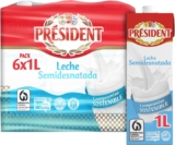 Leite Président meio gordo brik 1 l, embalagem de 6 litros
