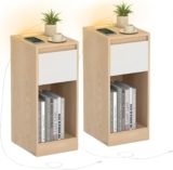 Conjunto de 2 mesas de cabeceira estreita | com iluminação LED, 1 porta USB-A, 1 porta USB-C