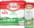 Leite PRESIDENT magro Pacote UHT desnatado, 6x1l 0,64 Cêntimos o Litro