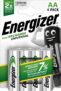 4 x Pilhas recarregáveis Energizer AA 1300 mAh pré carregadas