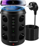 Extensão de tomadas vertical 2500W, 12 tomadas e 5 USB & 10W