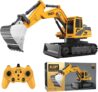 Escavadora com controlo remoto para crianças, trator escavador RC 2 em 1