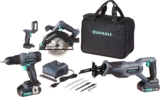 Marca Amazon Denali by SKIL Conjunto de berbequim de 18 V (máximo de 20 V), serra de sabre, serra circular e lanterna, 2 baterias de lítio de 2 Ah e carregador
