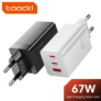 Toocki-GaN Carregador 2xUSB-C e 1xUSB-A, Carregamento Rápido, 65W